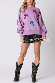 Halloween Skull Sequin Loose Casual Sweatshirt