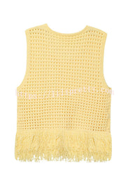 Solid Color Round Neck Sleeveless Hollow Tassel Loose Vest