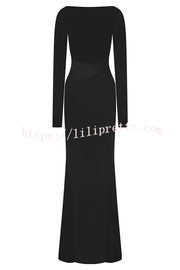 Fashion Long-sleeved Slim Sexy Hollow Slit Maxi Dress