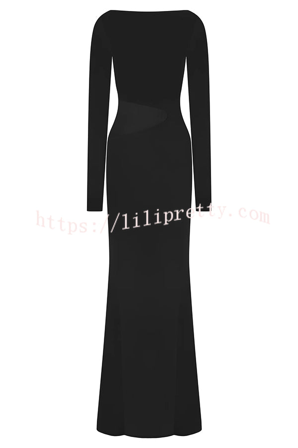 Fashion Long-sleeved Slim Sexy Hollow Slit Maxi Dress