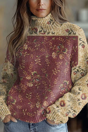 Floral Pattern High-Neck Long-Sleeved Loose Sweatshirt