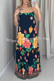 Floral Print Halter Back Loose Pocket Full Hem Maxi Dress