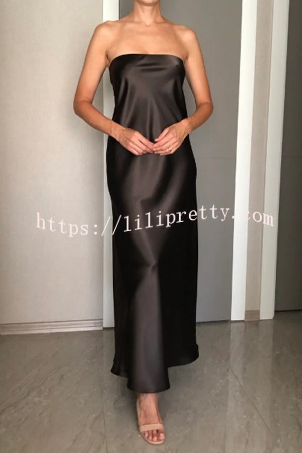 Satin Solid Color Elegant Strapless Slim Maxi Dress