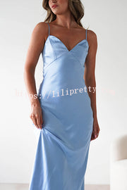 Satin Elegant Sling Backless Lace-Up Midi Dress