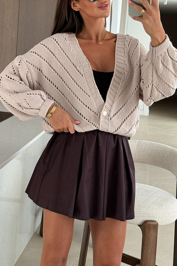 Fashion Hollow Knitted V-neck Button Loose Cardigan