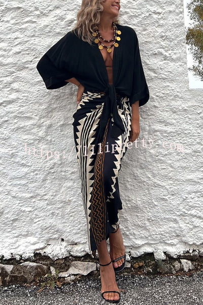Lilipretty Astra Ethnic Print High Waist Ruched Wrap Maxi Skirt