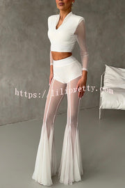 Deep Chic Mesh High Rise Elastic Waist Fishtail Stretch Pants