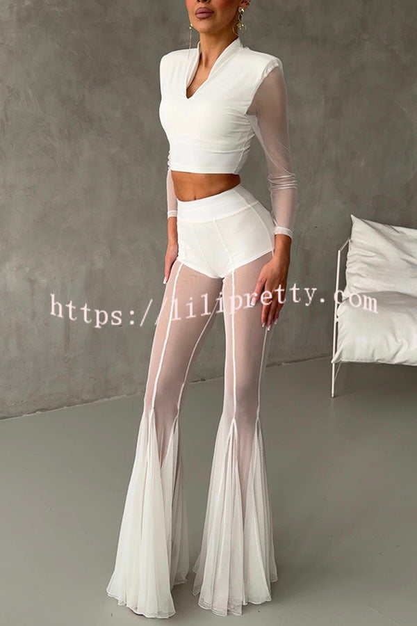 Deep Chic Mesh High Rise Elastic Waist Fishtail Stretch Pants