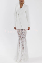 Poetic Muse Stand V-neck Rhinestone Button Up Long Sleeve Blazer