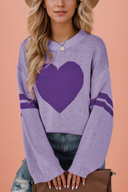 Fashionable Heart-shaped Jacquard Long-sleeved Loose Knit Sweater