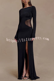 Fashion Long-sleeved Slim Sexy Hollow Slit Maxi Dress