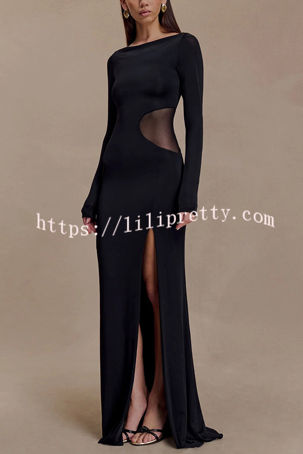 Fashion Long-sleeved Slim Sexy Hollow Slit Maxi Dress