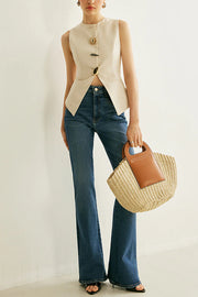 British Elegant Sun-decorated Sleeveless Versatile Vest