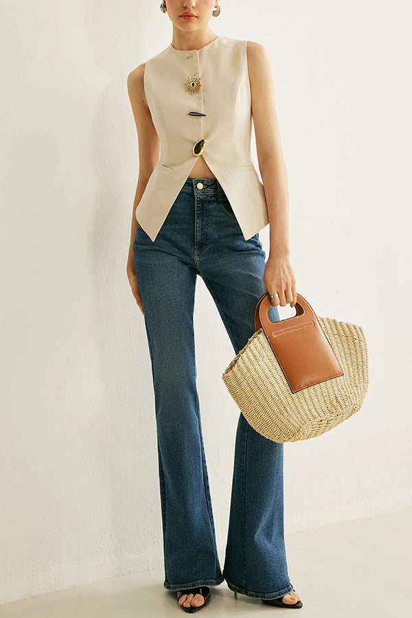 British Elegant Sun-decorated Sleeveless Versatile Vest