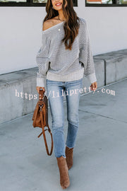 Knitted Striped Round Neck Dolman Sleeve Casual Loose Sweater