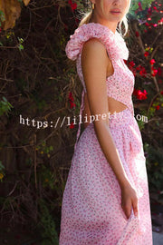 Wedding Dreams Chiffon Printed Flutter Sleeve Cutout Back Lace-up Maxi Dress
