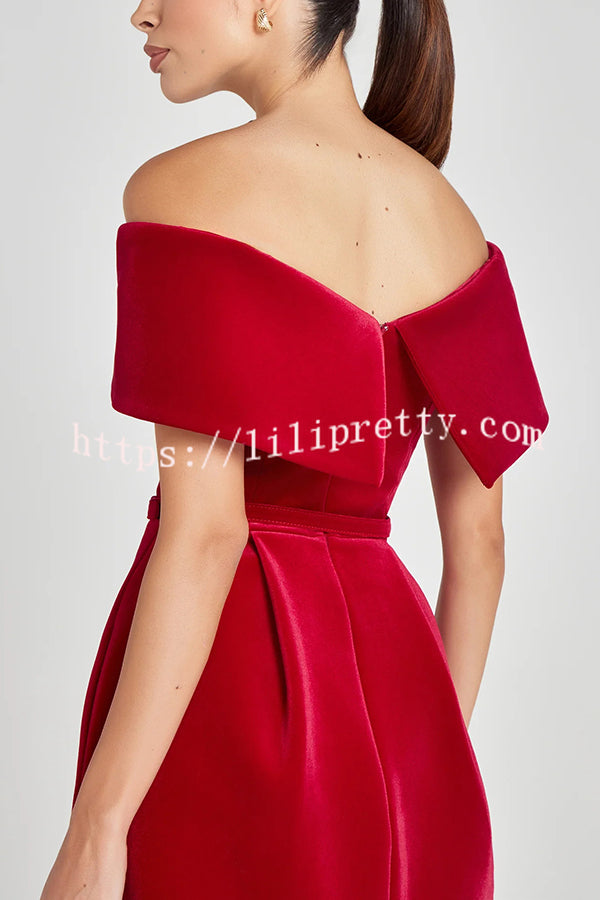 Best Lover Velvet Lapel Bandeau Removable Belt Pocketed Mini Dress