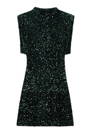 Fashionable Sequined Round Neck Sleeveless Slim-fit Mini Dress