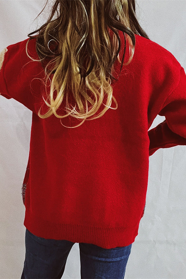 Christmas Pattern Knitted Crew Neck Long Sleeved Sweater