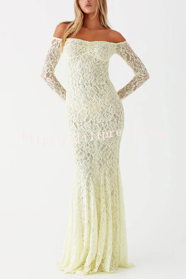 Sexy Off Shoulder Long-sleeved Lace Slim Fishtail Maxi Dress