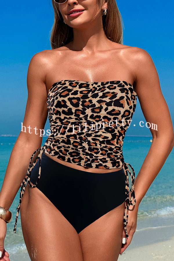 Unique Print High Waist Tie-Stretch Two-Piece Bikini Swimsuit