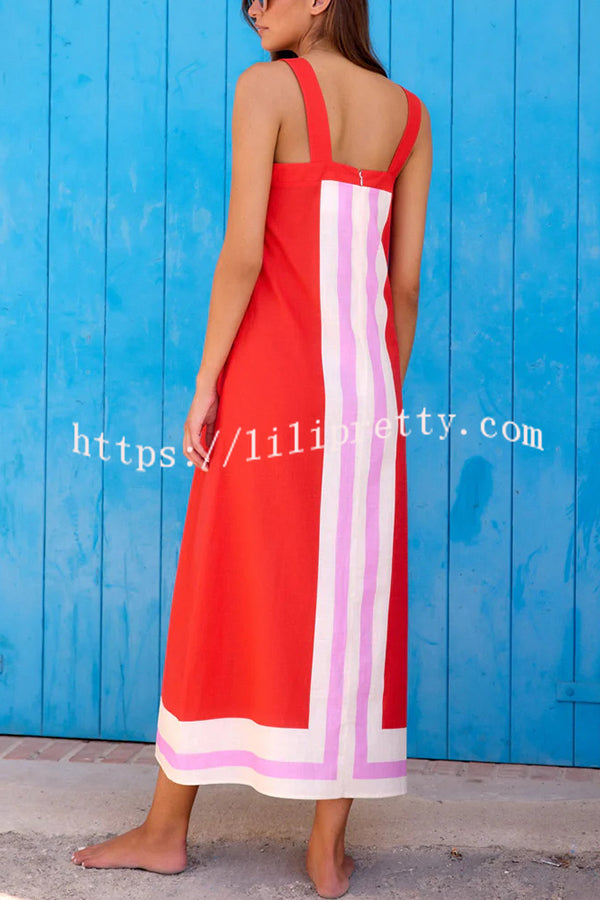 Striped Print Resort Style Casual Sling Maxi Dress