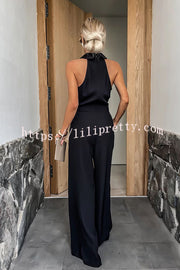 Lilipretty® Fashionable Unique Look Halter Shirt Collar Pocketed Wide Leg Jumpsuit