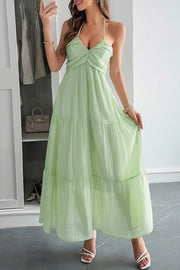 Solid Color Halterneck Tie Casual Holiday Style Maxi Dress