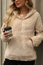 Solid Color Loose Half-Zip Pocket Plush Hoodie