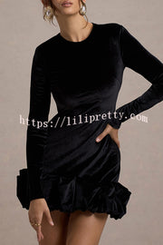 Solid Color Velvet Slim-fit Long-sleeved Mini Dress