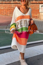 Lilipretty True Faith Knit Peace Pattern Color Blocks Loose Midi Sweater Dress