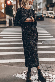 Ignite Sparkly Nights Sequin Extra Long Sleeve Open Back Loose Midi Dress