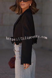 So Chic Bow Trim Long Sleeve Lapel Crop Blazer