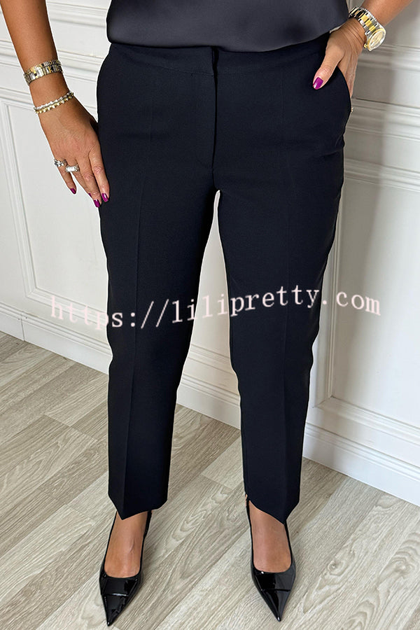Social Time High Rise Elastic Zipper Waist Pocket Straight-leg Pants