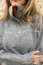 Solid Color High Collar Button Loose Long Sleeve Knitted Sweater