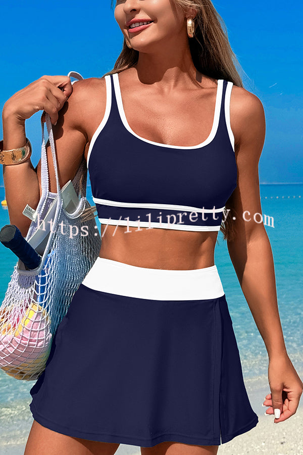 Fashion Contrast Color Stretch Sports Two-piece Bikini Swimsuit