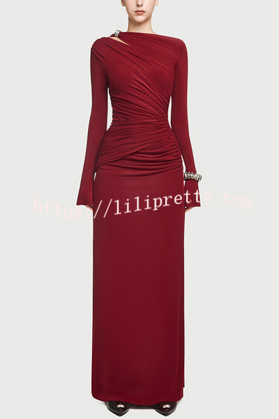 Stylish Long-sleeved Slim-fit Pleated Elegant Maxi Dress