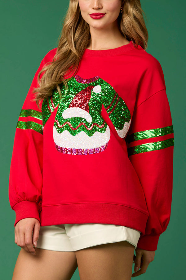 Christmas Sequined Crewneck Casual Sweatshirt