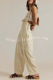 Fashionable Casual Side Pocket Button Loose Denim Overalls