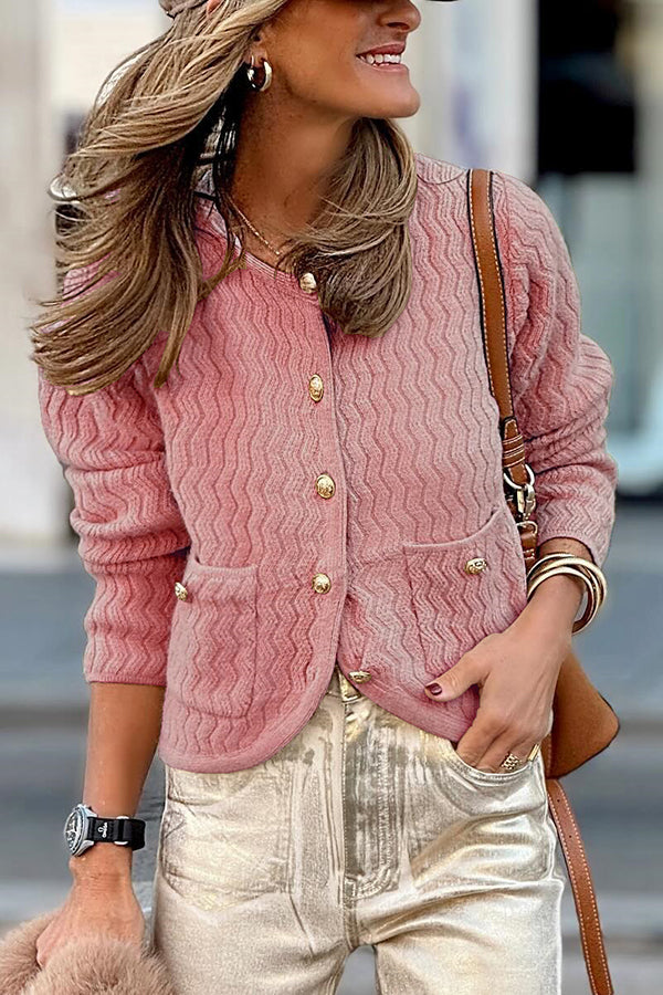 Solid Color V-neck Long-sleeved Loose Pocket Knit Cardigan