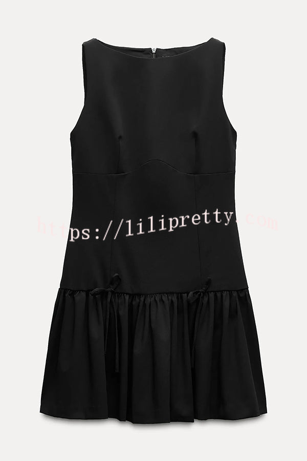 Solid Velvet Bow Embellished Sleeveless Mini Dress