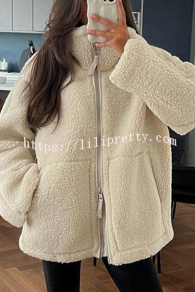 Solid Color Stitching High Collar Long Sleeve Loose Pocket Woolen Coat