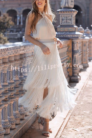 Elegant Tassel Hem Elastic Waist Casual Maxi Skirt