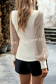 Lilipretty Sequined Paneled Knitted Long Sleeved Shirts