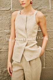 Tylah Linen Blend Square Neck Belted Vest and High Rise Pocket Loose Tapered Trousers Set
