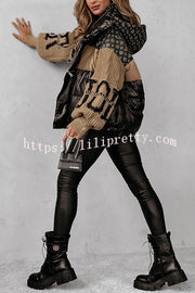 Stylish Denim Knit Long-sleeved Patchwork Hooded Pocket Thickened Jacket