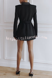 Modern Evening Gown Satin Lapel Button Long Sleeve Tuxedo-style Blazer Mini Dress