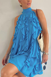 Lilipretty® Oh So Sweet Chiffon High Neck Ruffle Pleated A-line Mini Dress