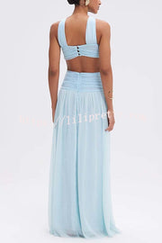 Graceful Modern Chiffon Twist Halter Neck Cutout Pleated Maxi Dress