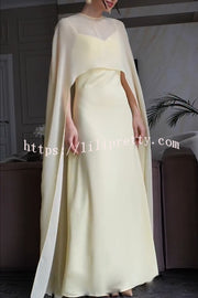Moonlit Muse Sheer Chiffon High Low Cape Slip Maxi Dress